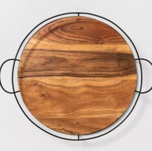 Large wood and metal tray